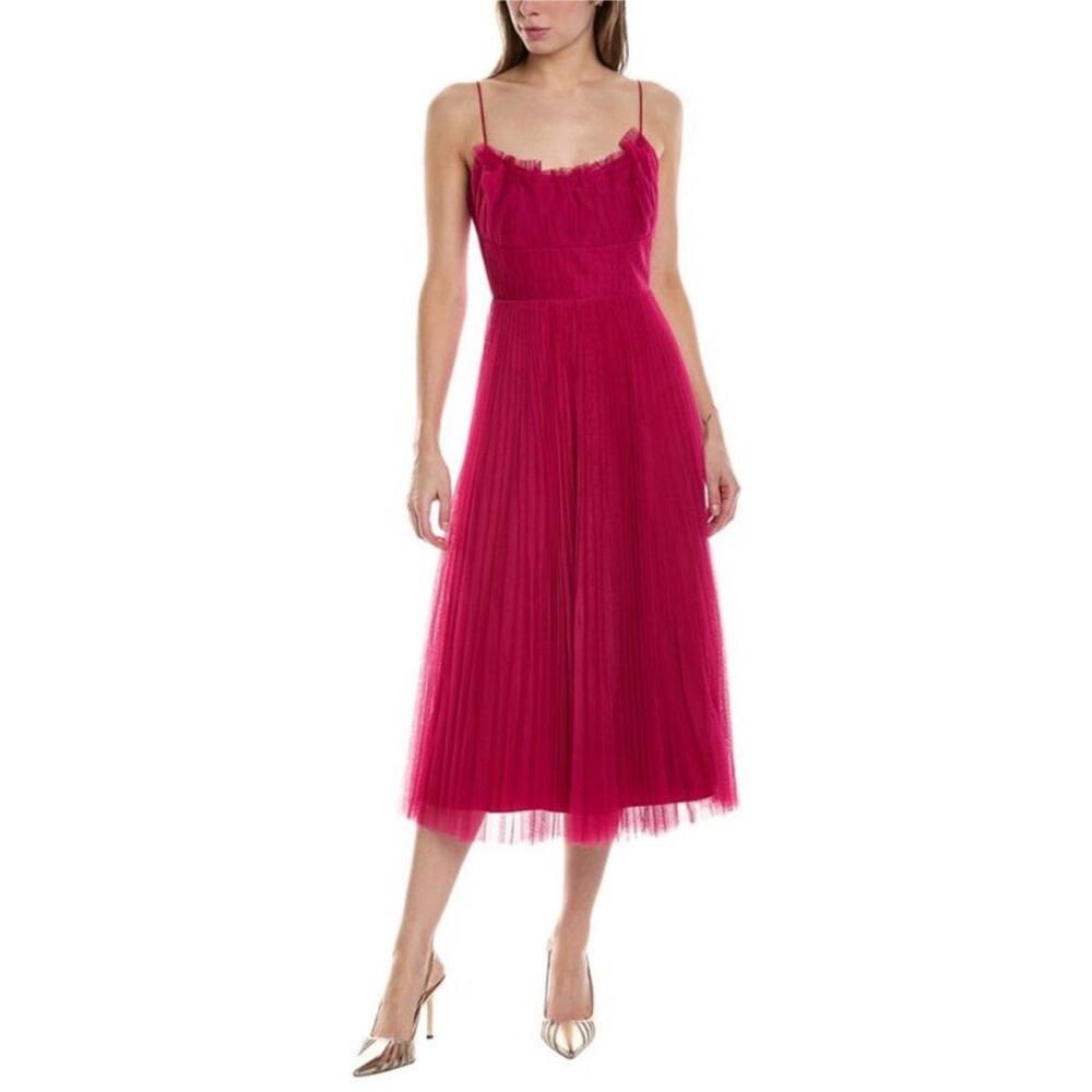ML Monique Lhuillier Tulle Midi Dress Fuchsia NWT 8